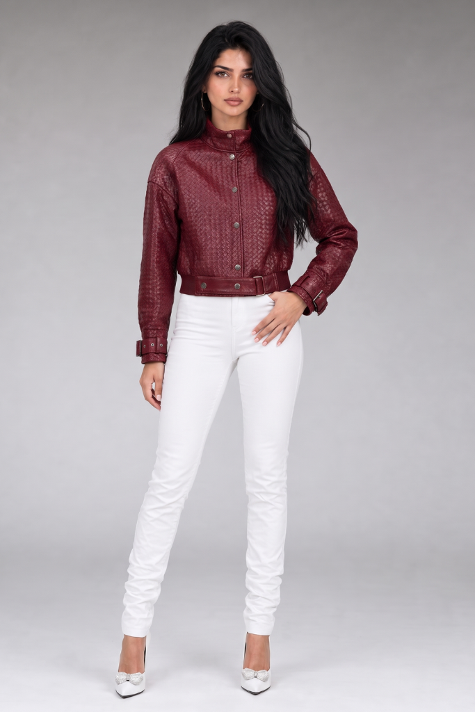 Haina din piele naturala impletita, Burgundy, BT01 Carolina Design