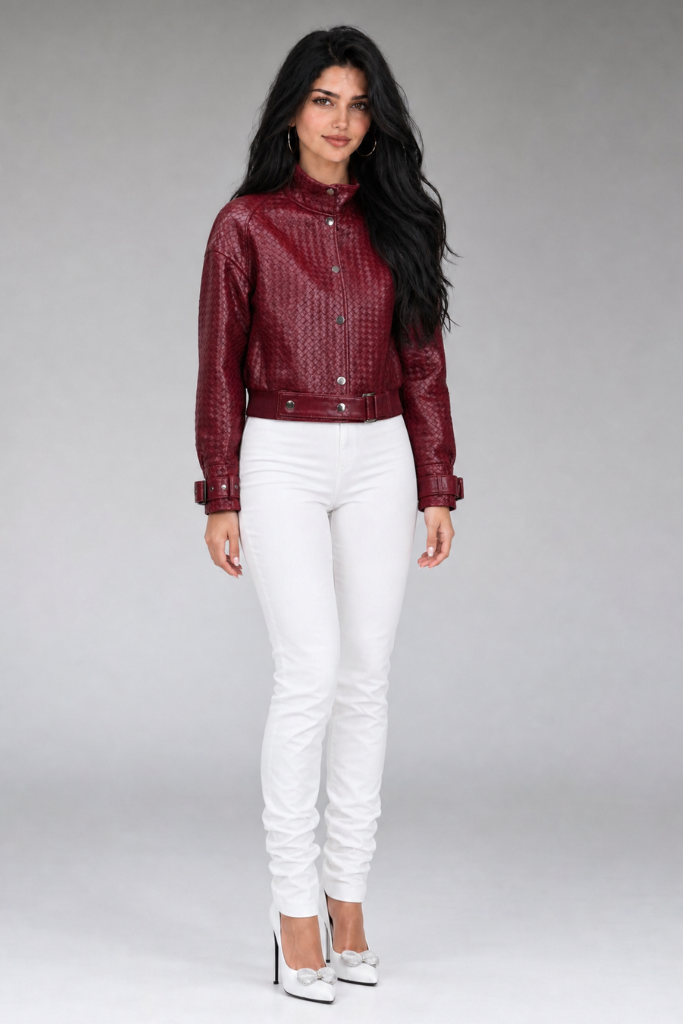 Haina din piele naturala impletita, Burgundy, BT01 Carolina Design Haina din piele naturala impletita, Burgundy, BT01 Carolina Design
