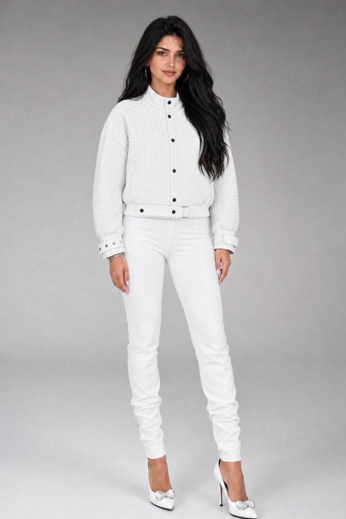 Haina din piele naturala impletita, White, Carolina Design Haina din piele naturala impletita, White, Carolina Design