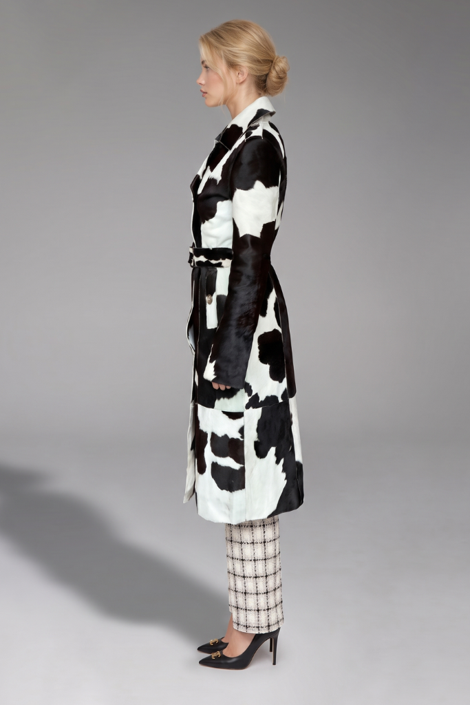 Trench din piele naturală de vițel, CAVALINO.115, Isadora, Alb/Negru, Carolina Design Trench din piele naturală de vițel, CAVALINO.115, Isadora, Alb/Negru, Carolina Design