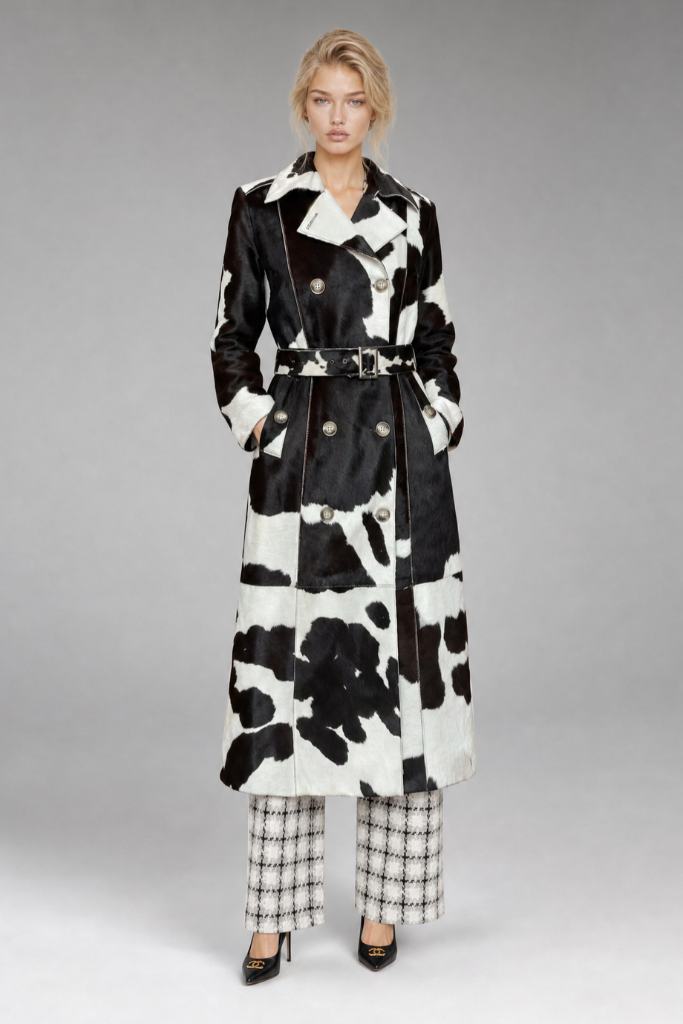Trench din piele naturală de vițel, CAVALINO.115, Isadora, Alb/Negru, Carolina Design Trench din piele naturală de vițel, CAVALINO.115, Isadora, Alb/Negru, Carolina Design