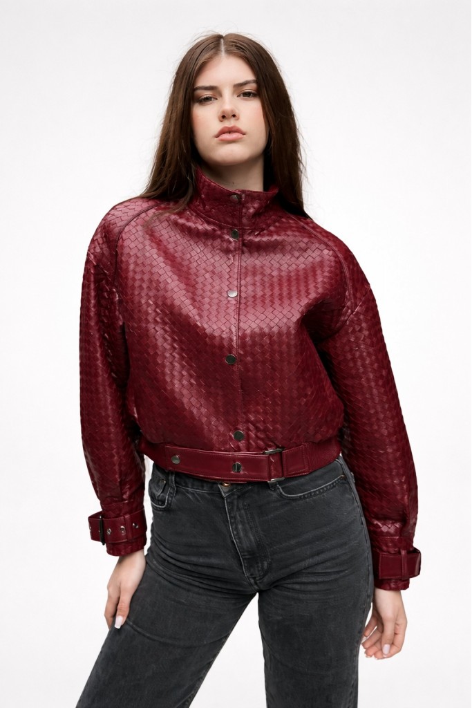 Haina din piele naturala impletita, Burgundy, Carolina Design