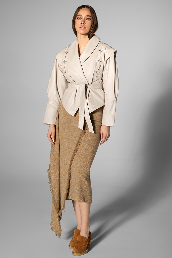Geaca de piele naturala, Beige, Carolina Design
