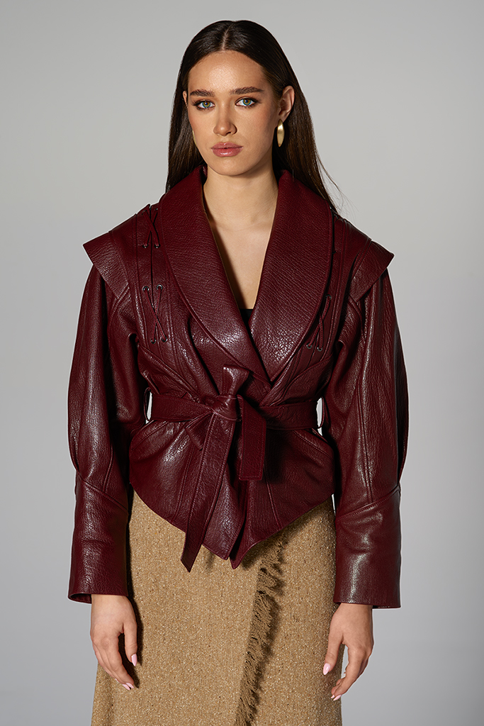 Geaca de piele naturala, Burgundy, Carolina Design