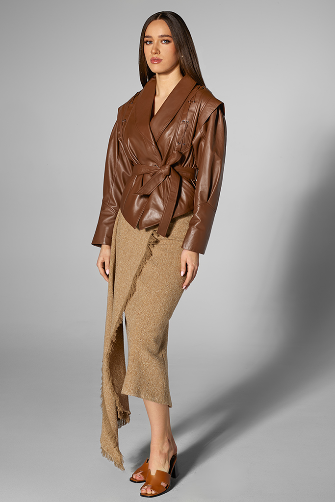 Geaca de piele naturala, Chocolate, Carolina Design