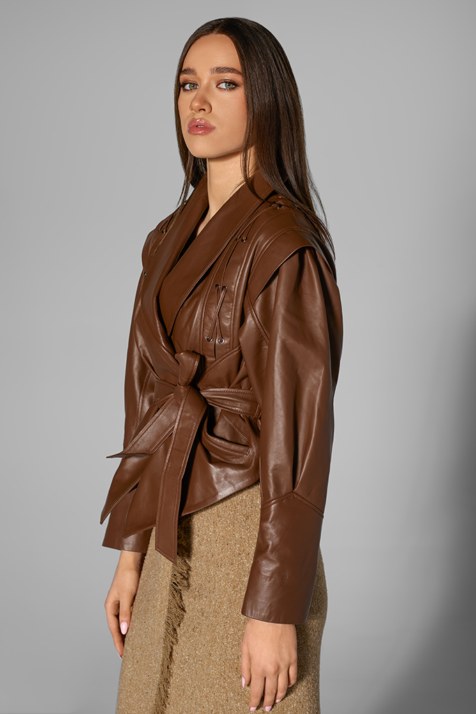Geaca de piele naturala, Chocolate, Carolina Design