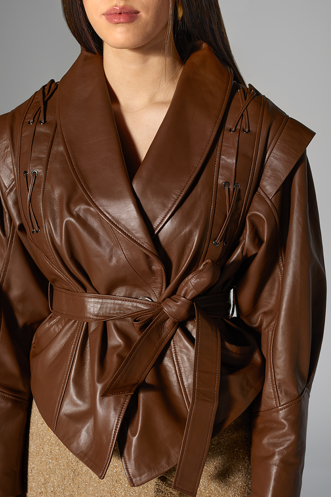 Geaca de piele naturala, Chocolate, Carolina Design