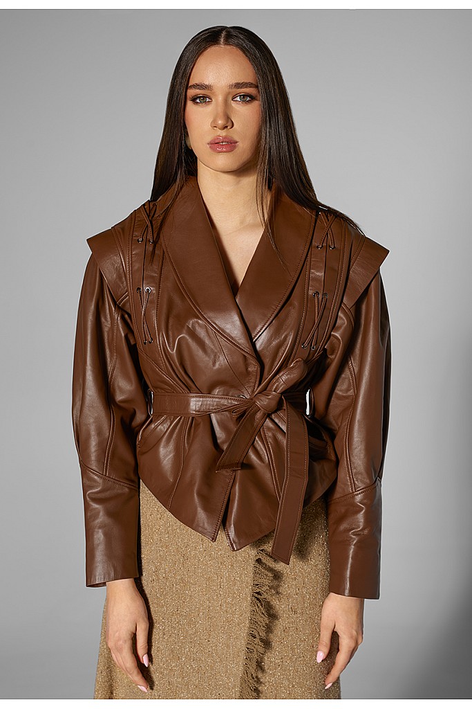 Geaca de piele naturala, Chocolate, Carolina Design