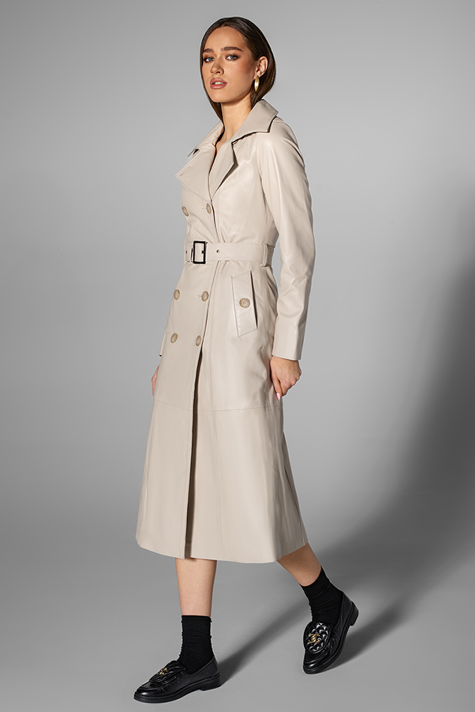 Trench de piele naturala, Beige, Carolina Design