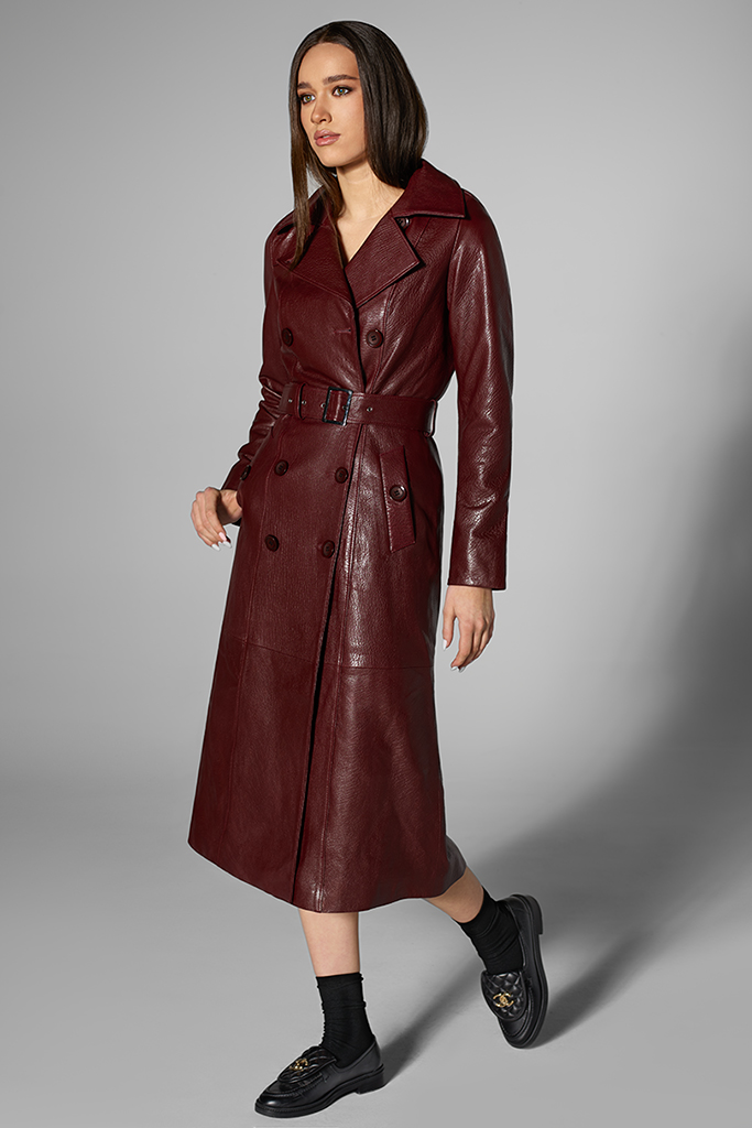 Trench de piele naturala, Burgundy, Carolina Design