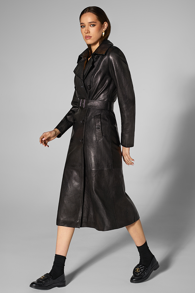 Trench de piele naturala, Negru, Carolina Design