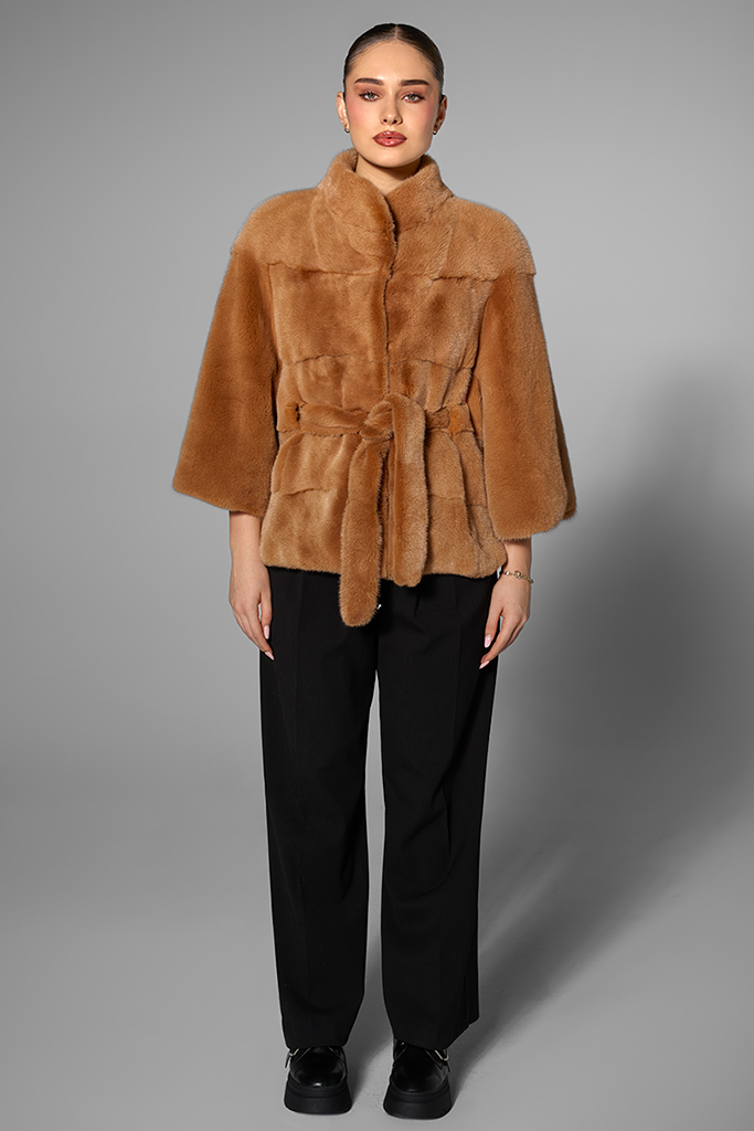 Poncho din blana naturala de vizon (nurca), Cinnamon, Carolina Design