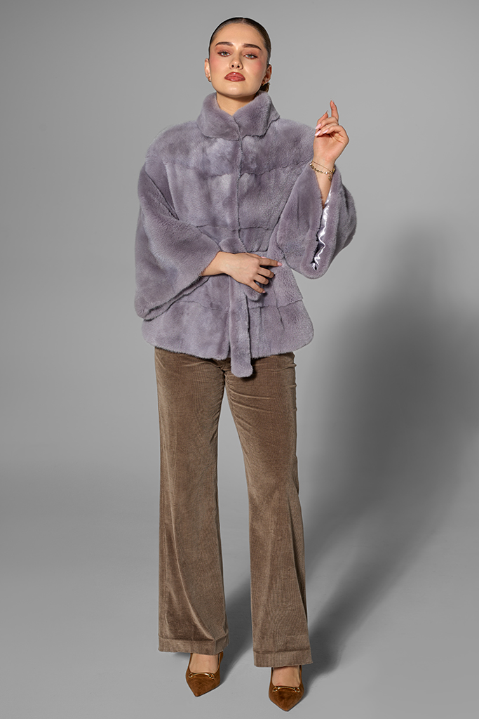 Poncho din blana naturala de vizon (nurca), Lila, Carolina Design