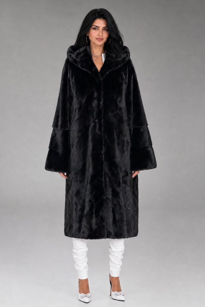 Haină din blană naturală de vizon, cu glugă, THE M140, Seraphina, Negru, Carolina Design Haină din blană naturală de vizon, cu glugă, THE M140, Seraphina, Negru, Carolina Design