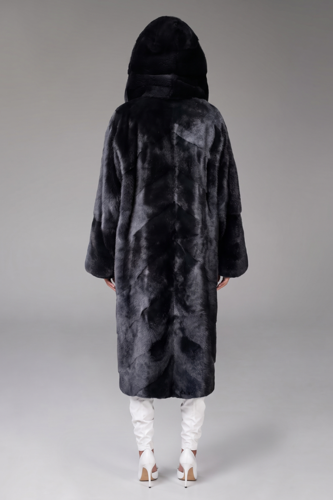 Haină din blană naturală de vizon, cu glugă, THE M140, Seraphina, Negru, Carolina Design Haină din blană naturală de vizon, cu glugă, THE M140, Seraphina, Negru, Carolina Design