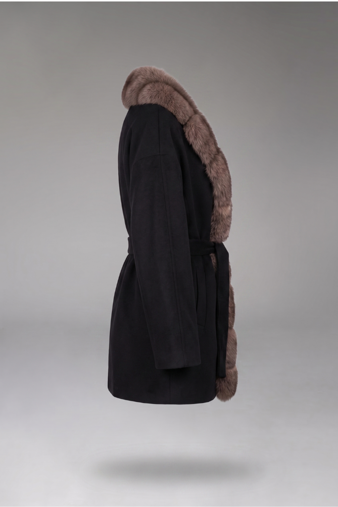 Palton Alpaka Zibellino cu blana naturala de vulpe samur in lungime, Negru, Octavia, Carolina Design Palton Alpaka Zibellino cu blana naturala de vulpe samur in lungime, Negru, Octavia, Carolina Design