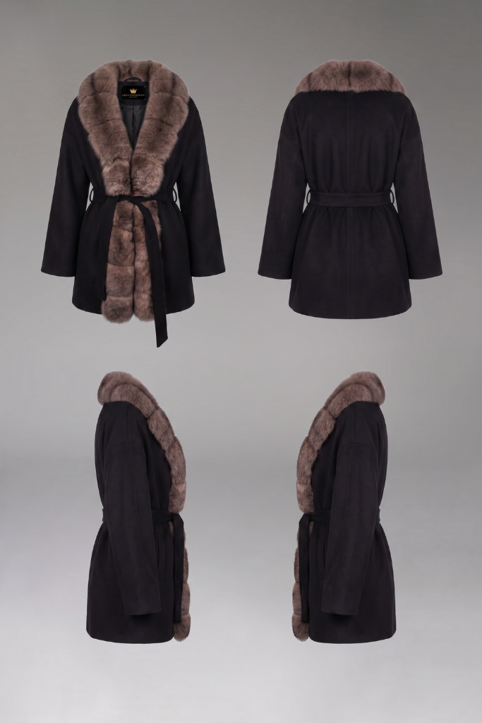 Palton Alpaka Zibellino cu blana naturala de vulpe samur in lungime, Negru, Octavia, Carolina Design Palton Alpaka Zibellino cu blana naturala de vulpe samur in lungime, Negru, Octavia, Carolina Design