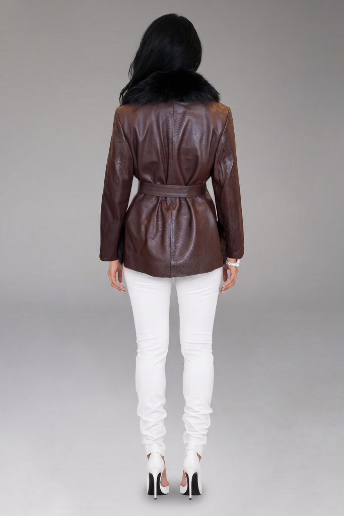 Haină din Piele Naturală Texturată cu Blană de Vulpe Argintie, MK 2663ZG, Evadne, Burgundy, Carolina Design Haină din Piele Naturală Texturată cu Blană de Vulpe Argintie, MK 2663ZG, Evadne, Burgundy, Carolina Design