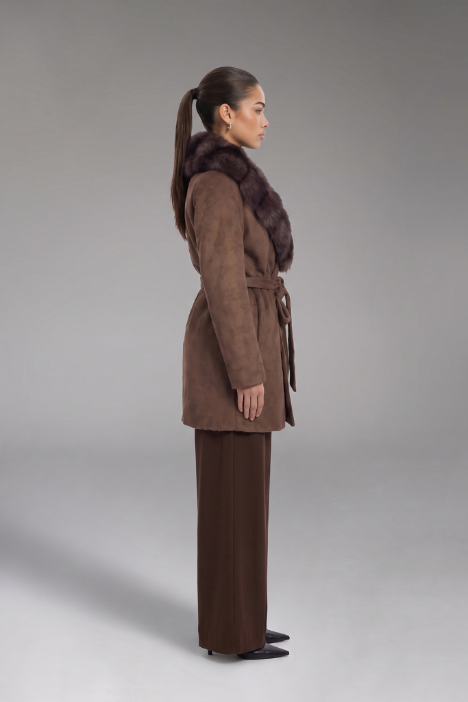 Palton Alpaka Zibellino scurt cu guler din blana naturala de vulpe samur, Maro, Aurelia, Carolina Design Palton Alpaka Zibellino scurt cu guler din blana naturala de vulpe samur, Maro, Aurelia, Carolina Design