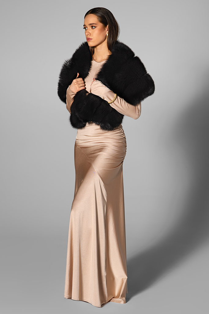 Sal de blana naturala de vulpe polara culoare neagra