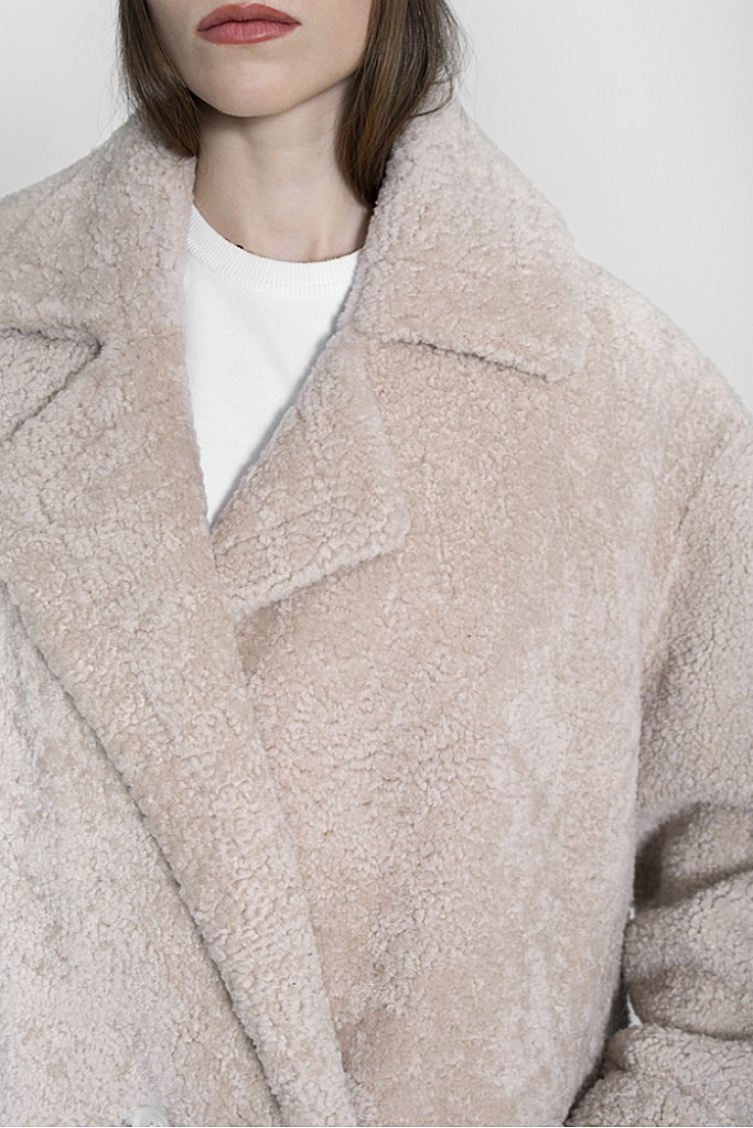 Palton de blana naturala de miel curly Teddy , Anastasya , MK2103.110 , Beige , Carolina Design 