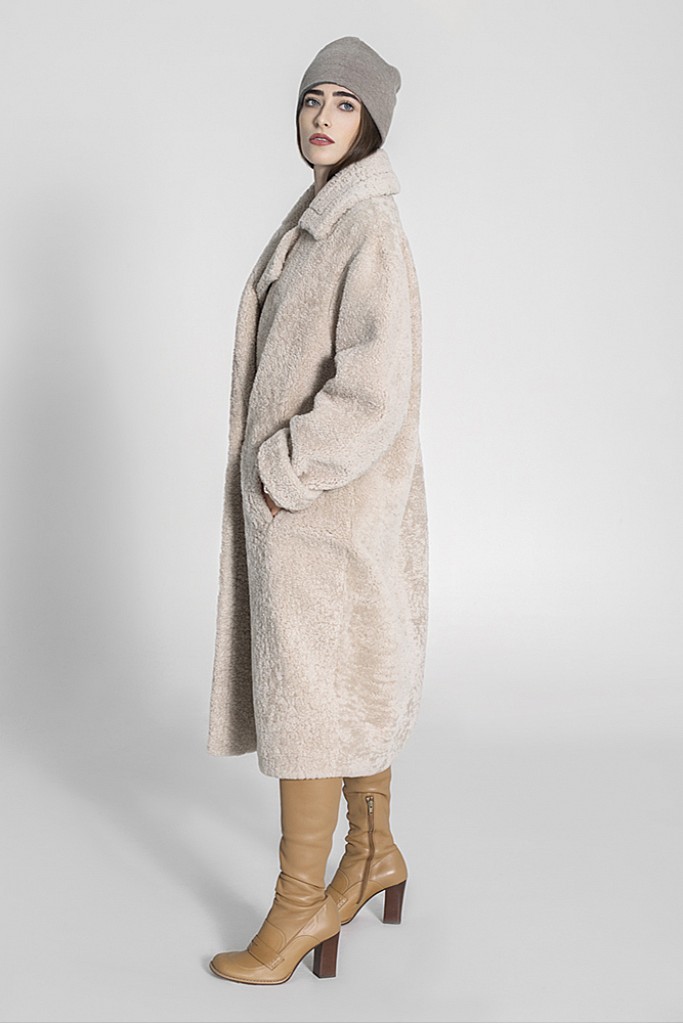 Palton de blana naturala de miel curly Teddy , Anastasya , MK2103.110 , Beige , Carolina Design 