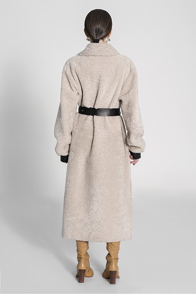 Palton de blana naturala de miel curly Teddy , Heaven , MK301.115 , Beige , Carolina Design